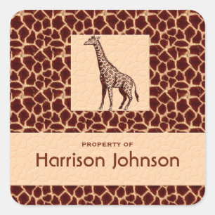 Classy Giraffe Print with Property Of Text Square Sticker