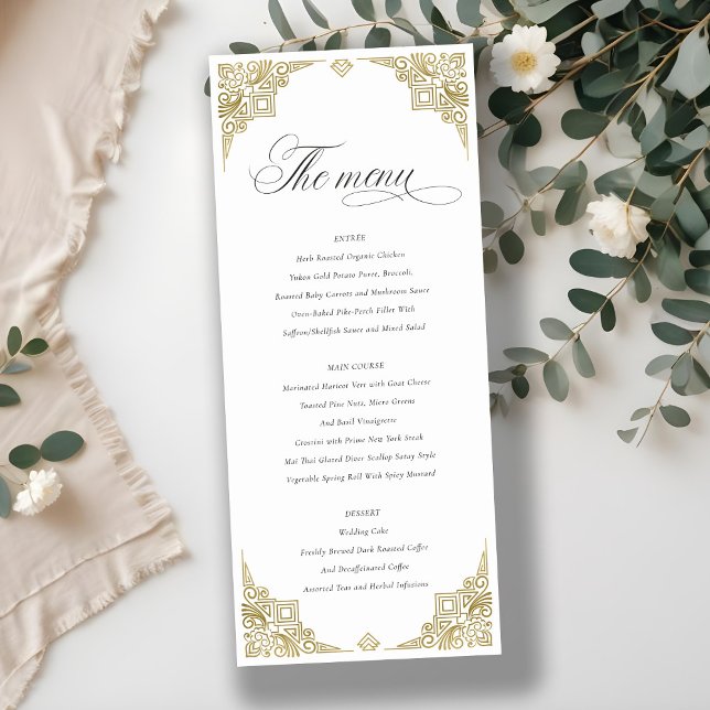 Classy Glam Gold Art Deco Ornate Wedding Menu Card (Creator Uploaded)