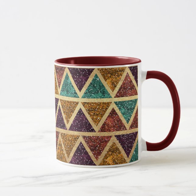 Classy Glitter Triangles Gold Foil Mug (Right)