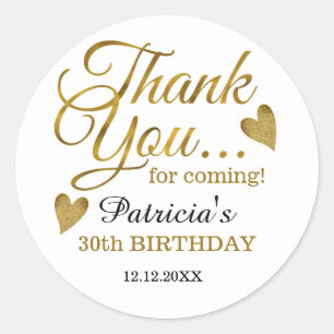 Classy Gold 30th Birthday Thank You Classic Round Sticker