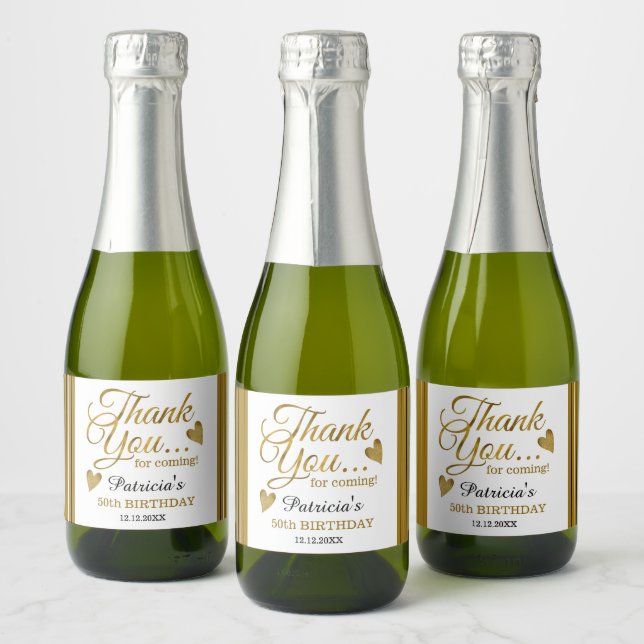 Classy Gold 50th Birthday Thank You Classic Round  Sparkling Wine Label (Bottles)