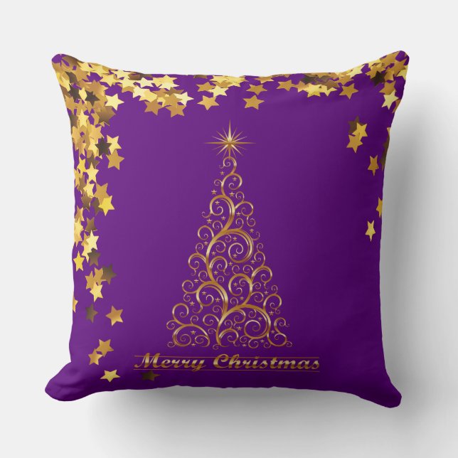 Classy Gold Abstract Christmas Tree Throw Pillow (Front)