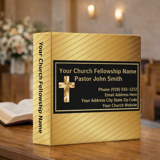 Classy Gold And Black Church Directory Binder (The foil details are simulated in the artwork. No actual foil will be used in making this product.)