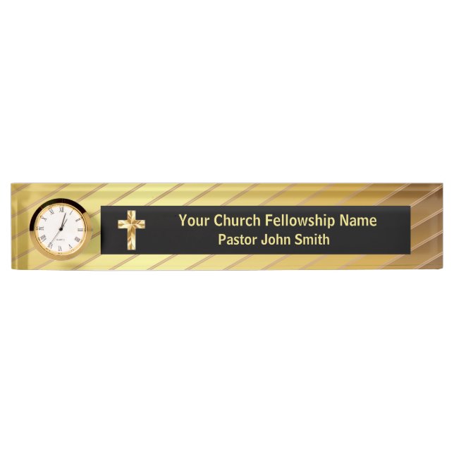 Classy Gold and Black Church Pastor Desk Nameplate (Front)