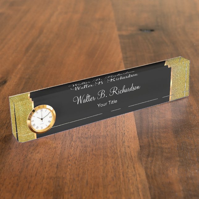 Classy Gold And Glitter Executive Office Desk Name Nameplate (Side)