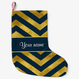 Classy Gold and Navy Blue Chevrons Small Christmas Stocking