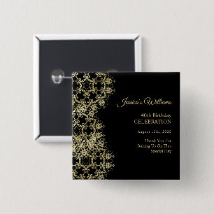 Classy Gold & Black Damask 40th Birthday 2 Inch Square Button