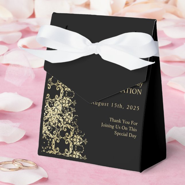 Classy Gold & Black Damask 40th Birthday Favor Box (Wedding)
