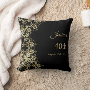 Classy Gold & Black Damask 40th Birthday Throw Pillow