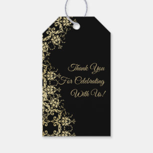 Classy Gold & Black Damask Birthday Gift Tags