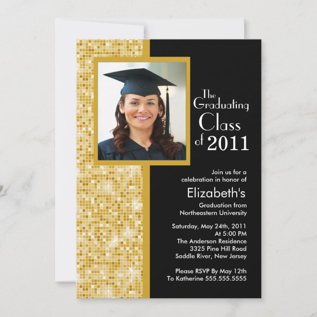 Classy Gold & Black Graduation Invitation Photo (Front)