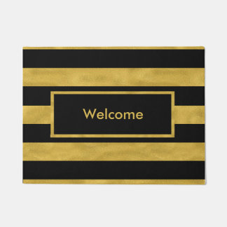 Classy Gold & Black Stripe Doormat