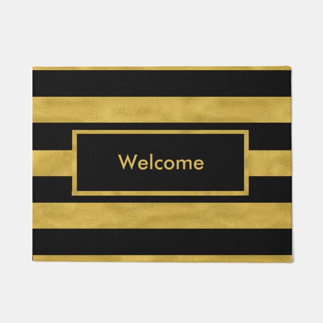 Classy Gold & Black Stripe Doormat (Front)