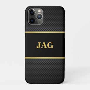 Classy Gold Black Textured Monogram iPhone 11 Pro Case