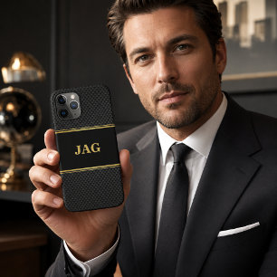 Classy Gold Black Textured Monogram iPhone 11 Pro Case