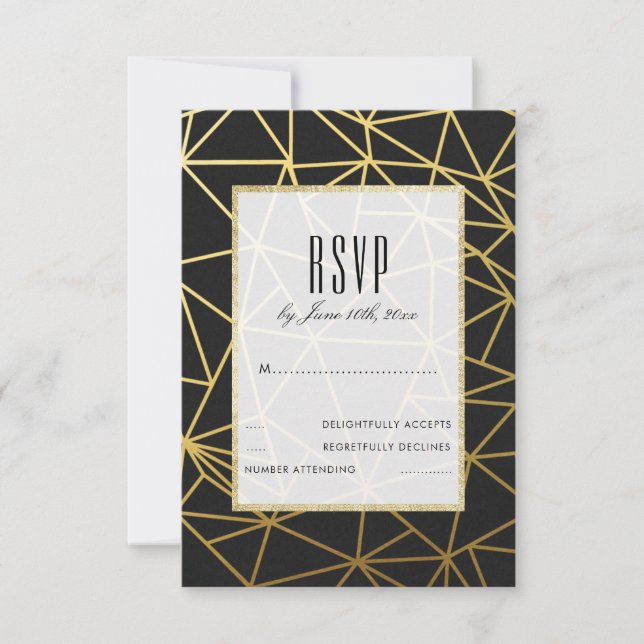 Classy Gold & Black Wedding RSVP Card (Front)