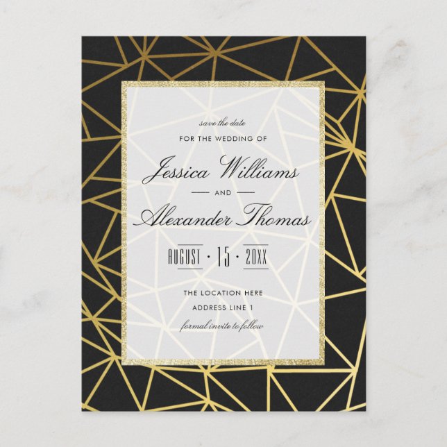 Classy Gold & Black Wedding Save The Date Announcement Postcard (Front)