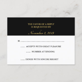 Classy Gold Black White RSVP Card