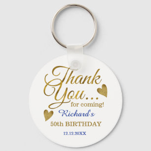 Classy Gold Blue 50th Birthday Thank You Favour Keychain