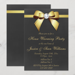 Classy Gold Bow House Warming Party Invitation