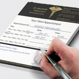Classy Gold Caduceus on Black Medical Appointment Notepad