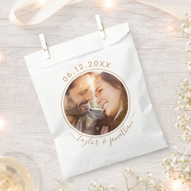 Classy Gold Chic Modern Wedding Personalized Photo Favour Bag (Clipped)