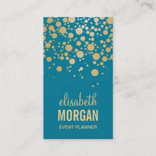 Classy Gold Confetti Dots - Retro Teal Blue Business Card