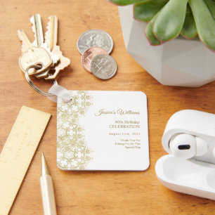 Classy Gold Damask 40th Birthday Keychain