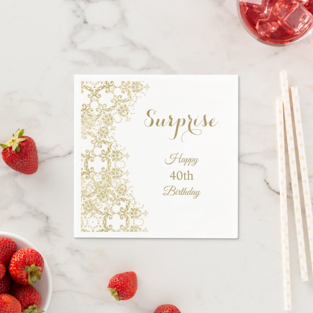 Classy Gold Damask 40th Birthday Surprise Napkin (Insitu)