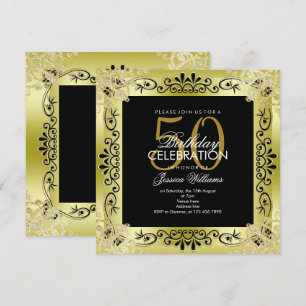 Classy Gold Decorative Framed 50th Birthday Invitation