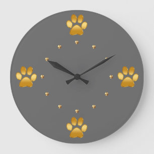 Classy Gold Dog Paws Design Wall Decor Large Clock