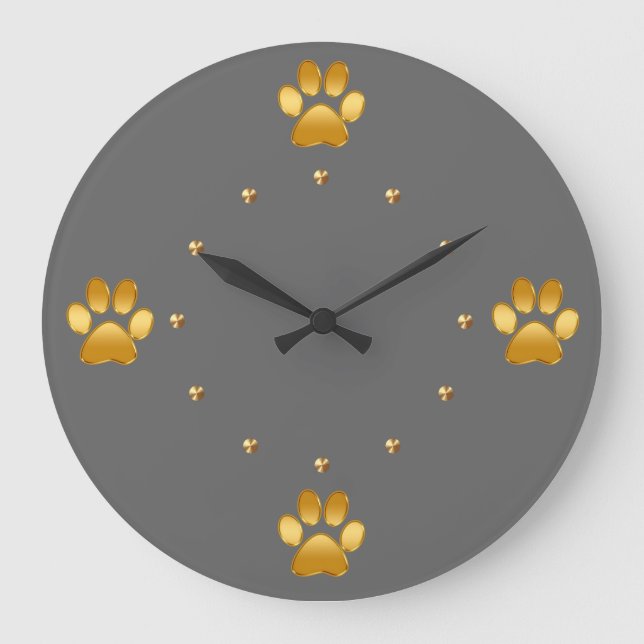 Classy Gold Dog Paws Design Wall Decor Large Clock (Front)