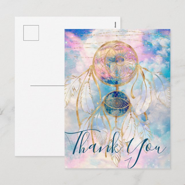 Classy Gold dreamcatcher Rainbow Clouds Sky design Holiday Postcard (Front/Back)