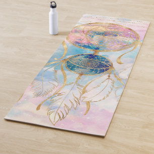 Classy Gold dreamcatcher Rainbow Clouds Sky design Yoga Mat