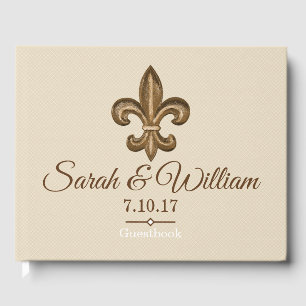Classy Gold Fleur de Lis & Taupe Personalized Guest Book