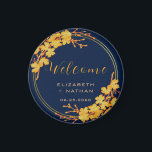 Classy Gold Floral Navy Blue Wedding welcome Magnet<br><div class="desc">The Classy Gold Floral Navy Blue Wedding welcome magnet has a dark navy blue background that is adorned with an intricate gold floral greenery pattern and modern typography. The combination of the rich navy and the shimmering gold create an elegant and luxurious aesthetic. ♥ View the collection on this page...</div>