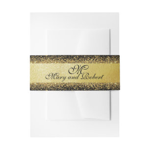 Classy Gold Foil Confetti on Black Invitation Belly Band