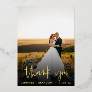 Classy Gold Foil Thank you   Wedding Photo Foil Holiday Card