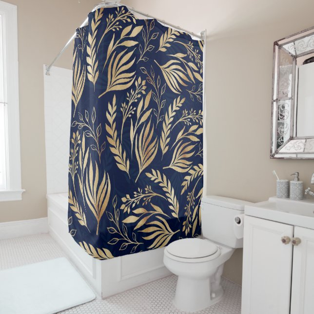 Classy Gold Foliage Botanical Blue Design (In Situ)