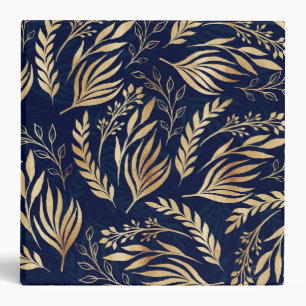 Classy Gold Foliage Botanical Blue Design Binder