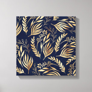 Classy Gold Foliage Botanical Blue Design Canvas Print