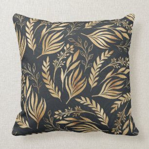 Classy Gold Foliage Botanical Grey Design Throw Pillow
