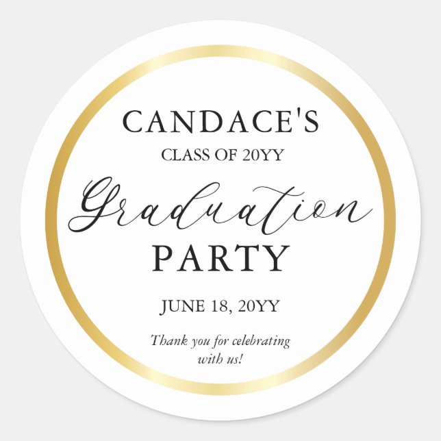Classy Gold Frame Minimalist Graduation Party Clas Classic Round Sticker (Front)