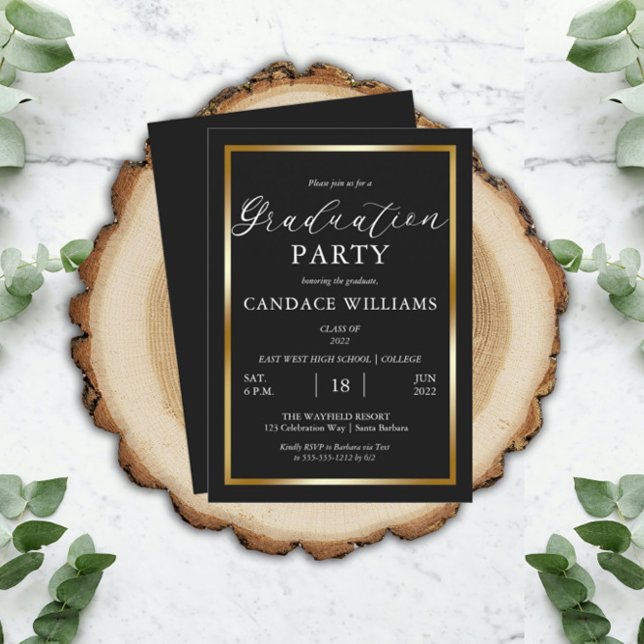 Classy Gold Frame Minimalist Graduation Party Invi Invitation (Creator Uploaded)