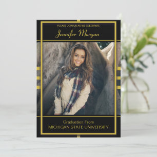 Classy Gold Frame Photo Graduation Invitation