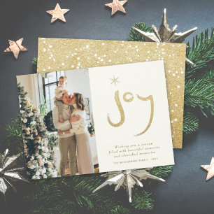 Classy Gold Glitter Brushed Joy Holiday Photo Card