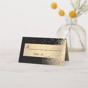 Classy Gold Glitter on Black Place Card
