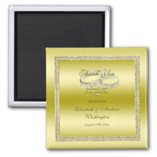 Classy Gold Glitter & Wedding Rings  Magnet