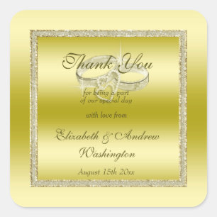 Classy Gold Glitter & Wedding Rings  Square Sticker