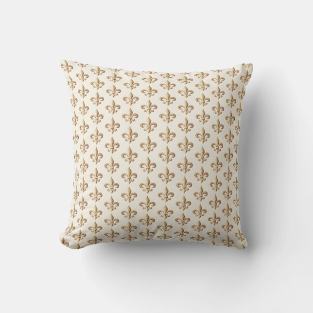 Classy Gold Gradient Heraldic Fleur de lis Pattern Throw Pillow (Front)